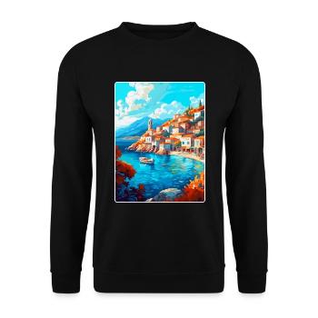 Hydra Greece Vintage Travel Poster WPA Souvenir - Unisex Sweatshirt - black - Front - Alina (178cm) & Michal (187cm)