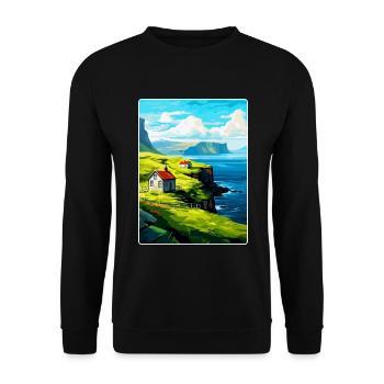 Färöer Inseln Dänemark Vintage Reiseposter WPA - Unisex Pullover - Schwarz - Vorne - Alina (178cm) & Michal (187cm)