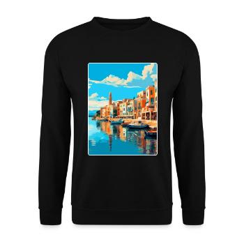 Rethymno Griechenland Vintage Reiseplakat Souvenir WPA - Unisex Pullover - Schwarz - Vorne - Alina (178cm) & Michal (187cm)
