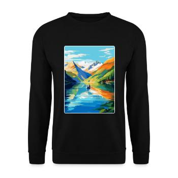 The Fjords Norway Vintage Travel Poster Souvenir - Unisex Sweatshirt - black - Front - Alina (178cm) & Michal (187cm)