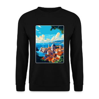 Dubrovnik Kroatien Vintage Reiseplakat Souvenir - Unisex Pullover - Schwarz - Vorne - Alina (178cm) & Michal (187cm)