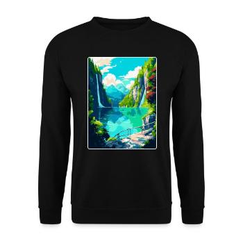 Nationalpark Plitvicer Seen Kroatien Reiseplakat - Unisex Pullover - Schwarz - Vorne - Alina (178cm) & Michal (187cm)