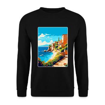Costa Brava Spanien Vintage Reiseplakat Souvenir - Unisex Pullover - Schwarz - Vorne - Alina (178cm) & Michal (187cm)