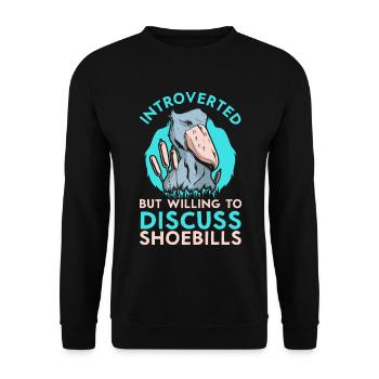 Introvertiert aber diskussionsfreudig Schuhschnabe - Unisex Pullover - Schwarz - Vorne - Alina (178cm) & Michal (187cm)