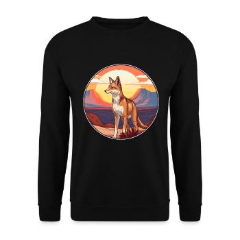 Kojote Buntes Aquarell Cartoon Kawaii Tier - Unisex Pullover - Schwarz - Vorne - Alina (178cm) & Michal (187cm)