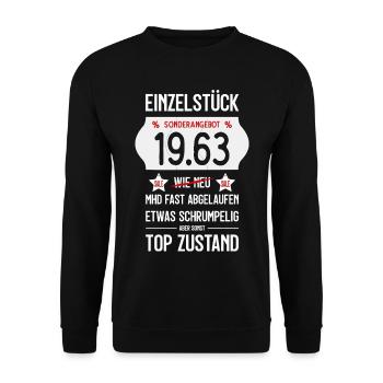 63. GEBURTSTAG 1963 EINZELSTÜCK PREISSCHILD - Unisex Pullover - Schwarz - Vorne - Alina (178cm) & Michal (187cm)