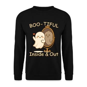 Boo-tiful Ghost – Halloween Self Love Design - Unisex Pullover - Schwarz - Vorne - Alina (178cm) & Michal (187cm)