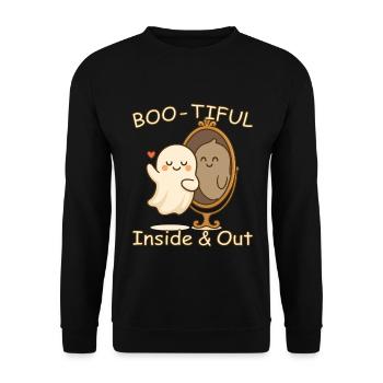 Boo-tiful Ghost – Halloween Self Love Design - Unisex Pullover - Schwarz - Vorne - Alina (178cm) & Michal (187cm)