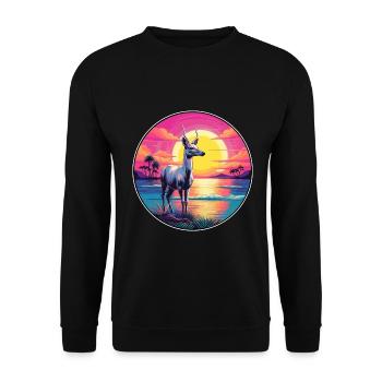 Karibu buntes Aquarell Cartoon Kawaii Tier - Unisex Pullover - Schwarz - Vorne - Alina (178cm) & Michal (187cm)