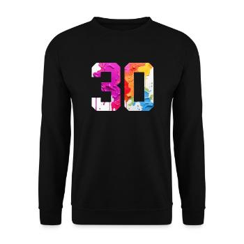 FARBIG NUMMER 30 BUNT 30. GEBURTSTAG - Unisex Pullover - Schwarz - Vorne - Alina (178cm) & Michal (187cm)