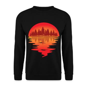 Sonnenuntergang am Waldsee - Unisex Pullover - Schwarz - Vorne - Alina (178cm) & Michal (187cm)