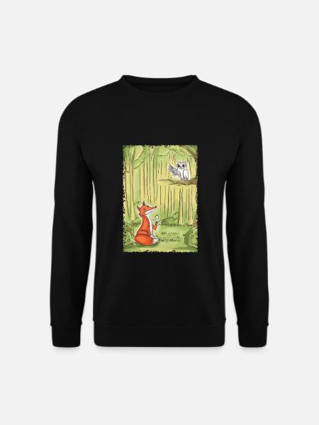 Waldgespräch: Fuchs und Eule - Unisex Pullover - Schwarz