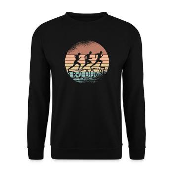Retro-Sonnenuntergang Läufer-Trio - Unisex Pullover - Schwarz - Vorne - Alina (178cm) & Michal (187cm)