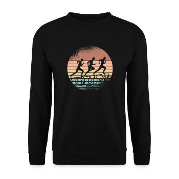 Retro-Sonnenuntergang Läufer-Trio - Unisex Pullover - Schwarz - Vorne - Alina (178cm) & Michal (187cm)