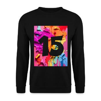 NR. 15 NUMMER 15 BUNT 15. GEBURTSTAG - Unisex Pullover - Schwarz - Vorne - Alina (178cm) & Michal (187cm)