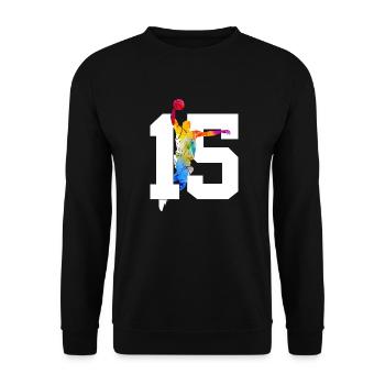 NUMMER 15 BASKETBALL 15. GEBURTSTAG - Unisex Pullover - Schwarz - Vorne - Alina (178cm) & Michal (187cm)