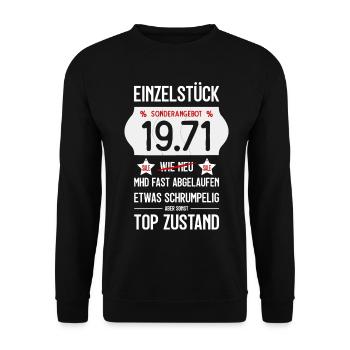 55. GEBURTSTAG 1971 EINZELSTÜCK PREISSCHILD - Unisex Pullover - Schwarz - Vorne - Alina (178cm) & Michal (187cm)