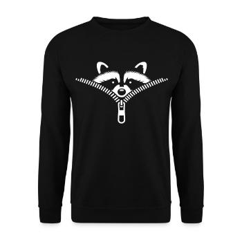 Small raccoon hidden in a zipper - Unisex Sweatshirt - black - Front - Alina (178cm) & Michal (187cm)