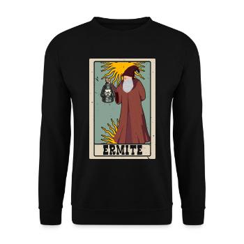 Ermite Tarotkarte Schamane Wahrsagerei - Unisex Pullover - Schwarz - Vorne - Alina (178cm) & Michal (187cm)