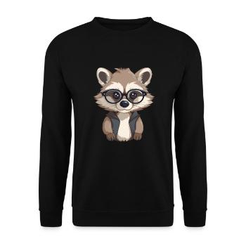 Waschbär mit Brille Cartoon Kawaii Illustration - Unisex Pullover - Schwarz - Vorne - Alina (178cm) & Michal (187cm)