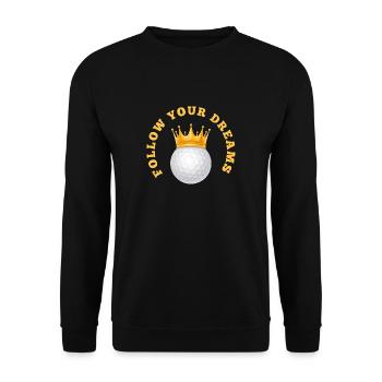 FOLLOW YOUR DREAMS GOLFBALL mit Krone - Unisex Pullover - Schwarz - Vorne - Alina (178cm) & Michal (187cm)