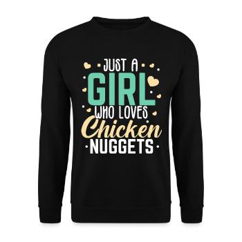 Nur ein Mädchen das Chicken Nuggets liebt Nug Nugg - Unisex Pullover - Schwarz - Vorne - Alina (178cm) & Michal (187cm)