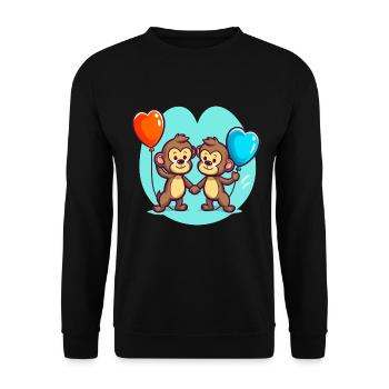 Affen, Kawaii, Karikatur, Haustier, Spielend, Mit, Balloons - Unisex Pullover - Schwarz - Vorne - Alina (178cm) & Michal (187cm)