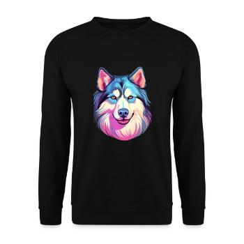 Alaska Malamute Hunderasse Aquarell Karikatur Kawa - Unisex Pullover - Schwarz - Vorne - Alina (178cm) & Michal (187cm)