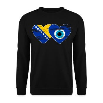 Bosnien Nazarperle Flagge used - Unisex Pullover - Schwarz - Vorne - Alina (178cm) & Michal (187cm)