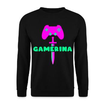 GAMERINA Neon Sword Logo - Unisex Pullover - Schwarz - Vorne - Alina (178cm) & Michal (187cm)