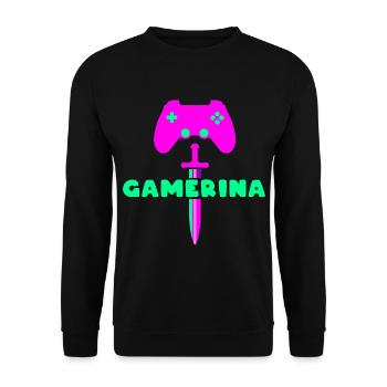 GAMERINA Neon Sword Logo - Unisex Pullover - Schwarz - Vorne - Alina (178cm) & Michal (187cm)