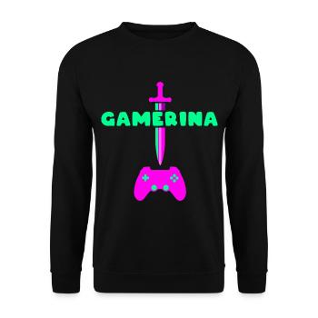 Gamerina #2 Neon Schwert Controller - Unisex Pullover - Schwarz - Vorne - Alina (178cm) & Michal (187cm)