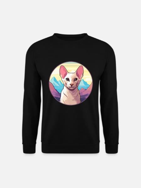 Peterbald Katze Bunte Karikatur Aquarell Illustra - Unisex Pullover - Schwarz
