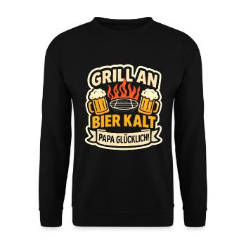 Grill Papa Bier Kalt Warm - Unisex Pullover - Schwarz - Vorne - Alina (178cm) & Michal (187cm)