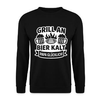 Grill Papa Bier Kalt - Unisex Pullover - Schwarz - Vorne - Alina (178cm) & Michal (187cm)