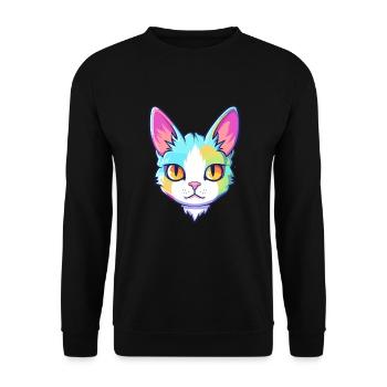 Japanische Bobtail-Katze Aquarell-Karikatur Kawaii - Unisex Pullover - Schwarz - Vorne - Alina (178cm) & Michal (187cm)