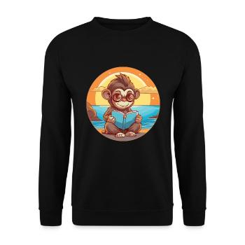 Affe Niedliche Lustige Karikatur Kawaii Buch Strand - Unisex Pullover - Schwarz - Vorne - Alina (178cm) & Michal (187cm)