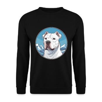 Dogo Argentino Hunderasse Cartoon Kawaii Aquarell - Unisex Pullover - Schwarz - Vorne - Alina (178cm) & Michal (187cm)