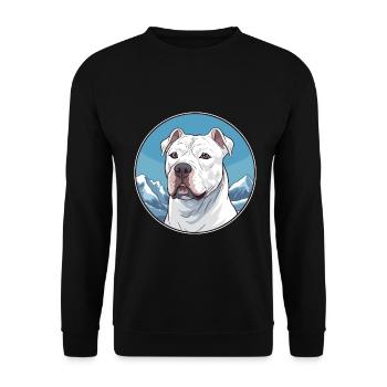 Dogo Argentino Hunderasse Cartoon Kawaii Aquarell - Unisex Pullover - Schwarz - Vorne - Alina (178cm) & Michal (187cm)