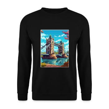Tower Bridge England Vintage Reiseposter WPA Kunst - Unisex Pullover - Schwarz - Vorne - Alina (178cm) & Michal (187cm)
