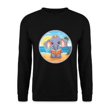 Elefant Niedlich Lustige Karikatur Kawaii Buch Strand - Unisex Pullover - Schwarz - Vorne - Alina (178cm) & Michal (187cm)