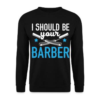 Ich sollte Ihr Barbier sein Haarschneider Barbier - Unisex Pullover - Schwarz - Vorne - Alina (178cm) & Michal (187cm)