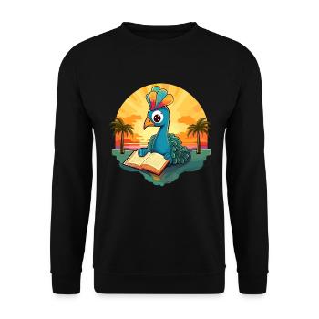 Pfau Niedliche Lustige Karikatur Kawaii Buch Strand - Unisex Pullover - Schwarz - Vorne - Alina (178cm) & Michal (187cm)