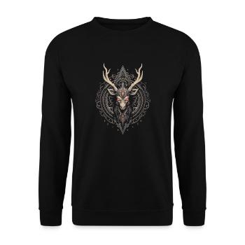Nachtwald Geweih Mandala - Unisex Pullover - Schwarz - Vorne - Alina (178cm) & Michal (187cm)