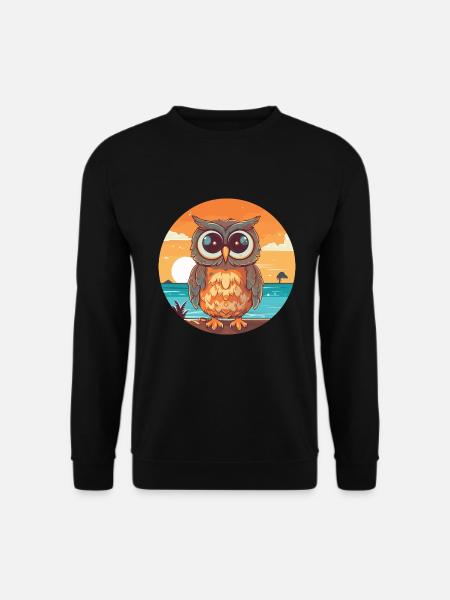 Eule lustige Karikatur Kawaii Strand Illustration - Unisex Pullover - Schwarz