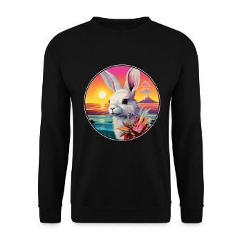 Hase buntes Aquarell Cartoon Kawaii Tier - Unisex Pullover - Schwarz - Vorne - Alina (178cm) & Michal (187cm)