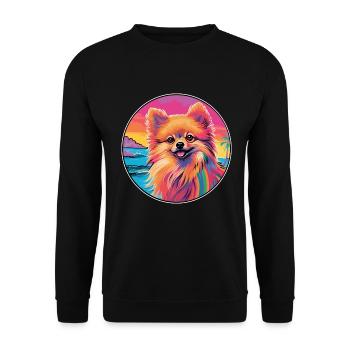 Pommern Deutscher Spitz Hunderasse Bunte Karikatur - Unisex Pullover - Schwarz - Vorne - Alina (178cm) & Michal (187cm)
