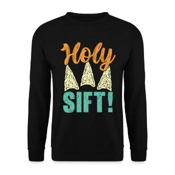 Holy Sift Flintknapping Pfeilspitzenjagd - Unisex Pullover - Schwarz - Vorne - Alina (178cm) & Michal (187cm)