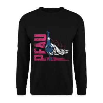 Majestätischer Pfau Federkleid - Unisex Pullover - Schwarz - Vorne - Alina (178cm) & Michal (187cm)