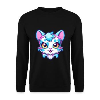 Hantilly Tiffany Katze Aquarell Cartoon Kawaii - Unisex Pullover - Schwarz - Vorne - Alina (178cm) & Michal (187cm)